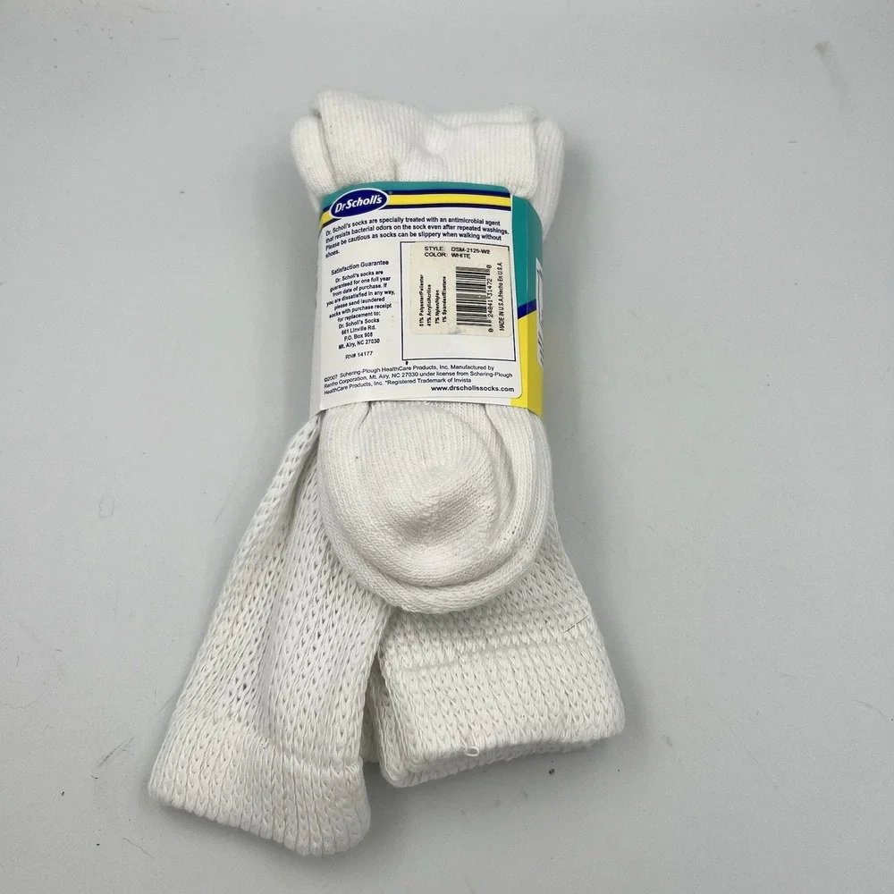 NEW! Dr Scholls Women Diabetes & Circulatory Crew Socks Size 7-12 White 2 Pairs